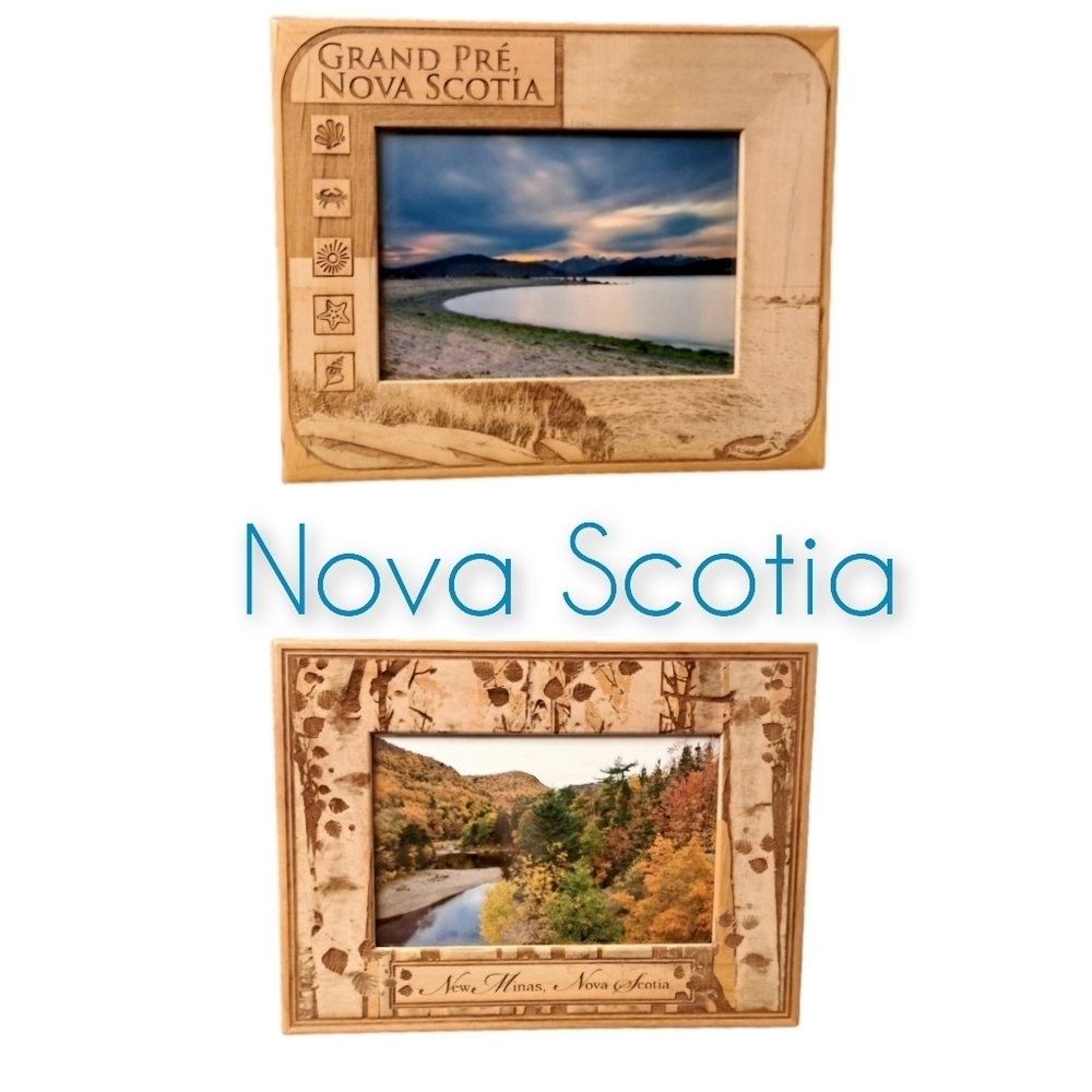 Pair of Laser Cut Wooden Frames #1 Grand Pré, NS & #2 New Minas, NS - EUC